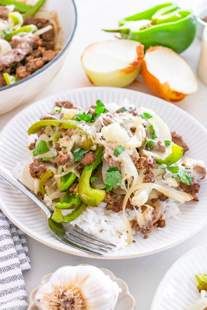 Exclusive One Pot Ground Beef Philly Cheesesteak