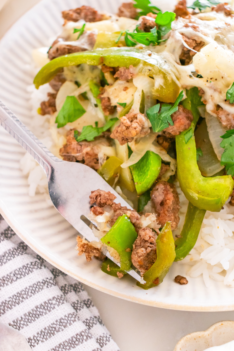 Exclusive One Pot Ground Beef Philly Cheesesteak