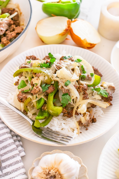 Exclusive One Pot Ground Beef Philly Cheesesteak