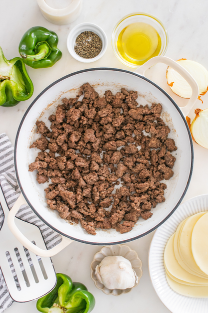 Exclusive One Pot Ground Beef Philly Cheesesteak