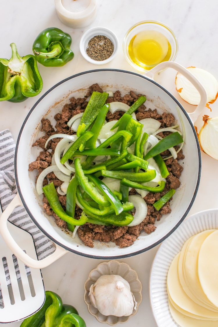 Exclusive One Pot Ground Beef Philly Cheesesteak