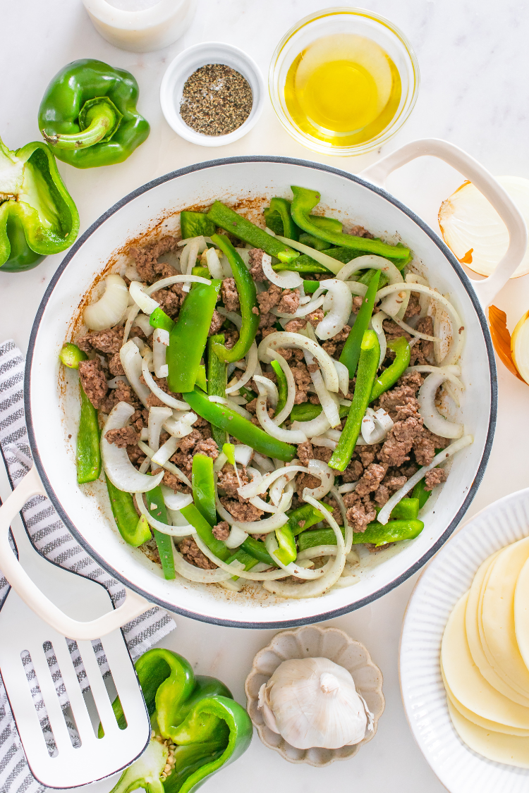 Exclusive One Pot Ground Beef Philly Cheesesteak