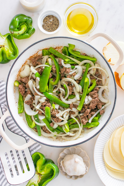 Exclusive One Pot Ground Beef Philly Cheesesteak