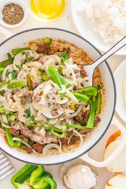 Exclusive One Pot Ground Beef Philly Cheesesteak