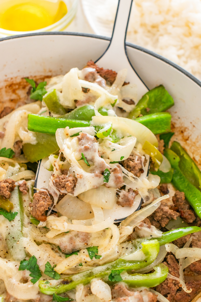 Exclusive One Pot Ground Beef Philly Cheesesteak