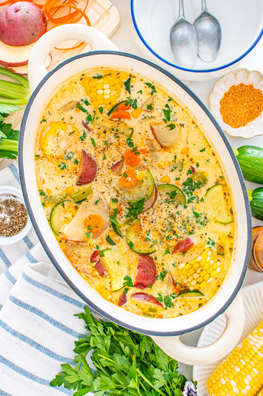 Exclusive Summer Corn and Zucchini Chowder